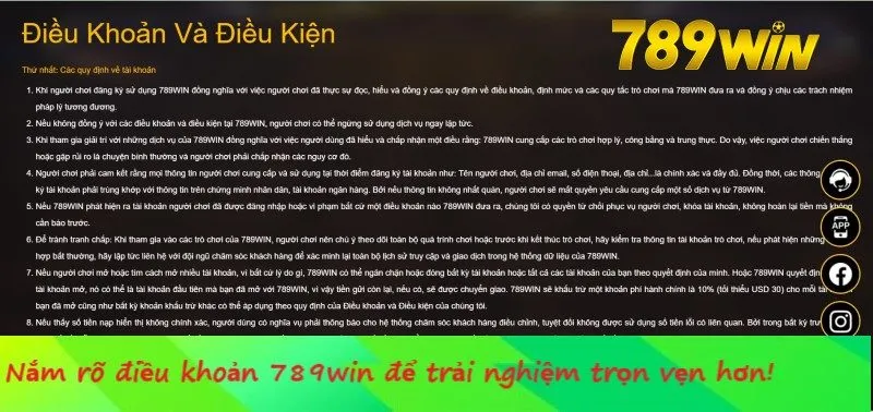 Các quy định điều khoản về tài khoản trên 789win