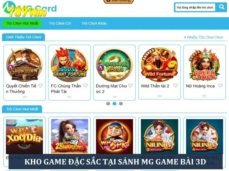 Kho game bài cực khủng tại sảnh MG Game bài