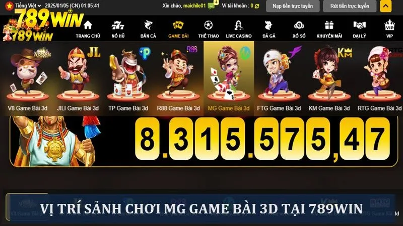 Vị trí sảnh Game bài MG tại nhà cái 789Win