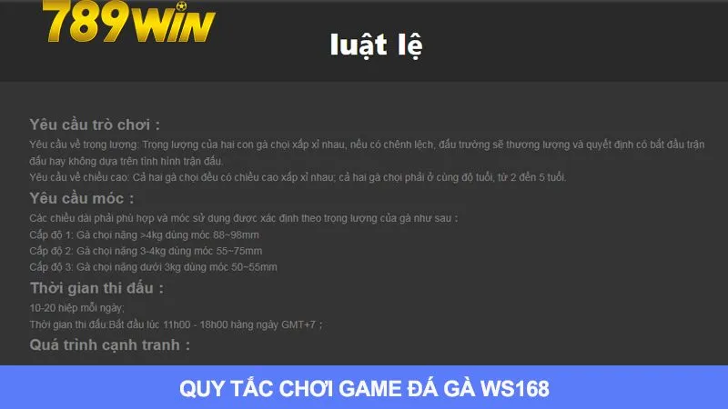 Luật chơi đá gà Ws168 cơ bản